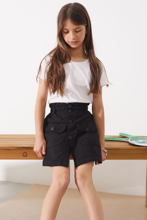 Siyah Beli Lastikli Düğmeli Kız Çocuk Şort Etek 18947