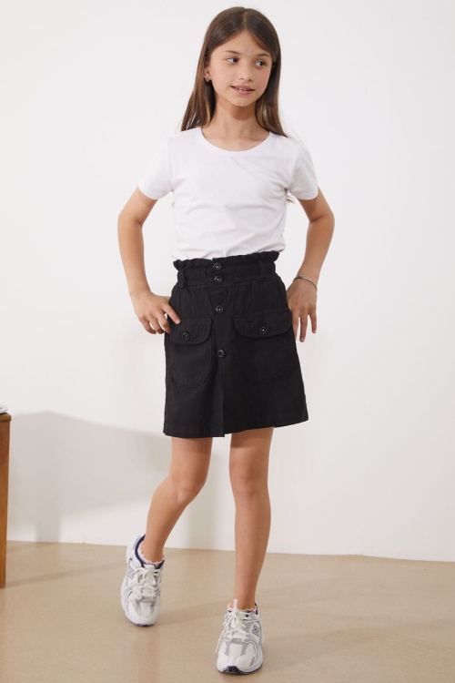 Siyah Beli Lastikli Düğmeli Kız Çocuk Şort Etek 18947