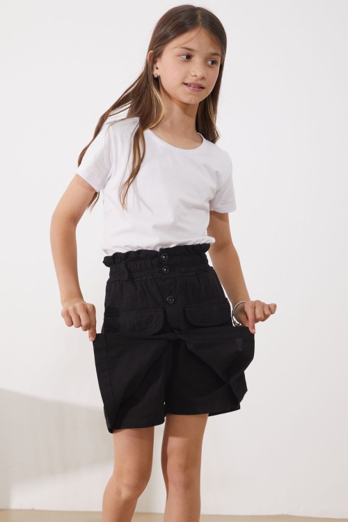 Siyah Beli Lastikli Düğmeli Kız Çocuk Şort Etek 18947