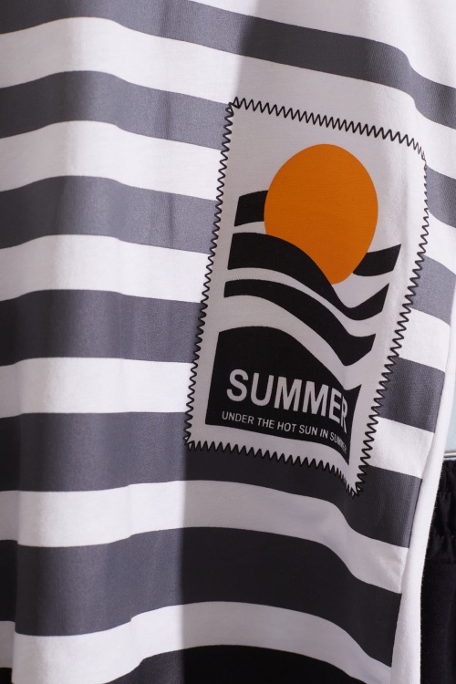 Siyah Çizgili Summer Baskılı Erkek Çocuk Şortlu Takım 18933