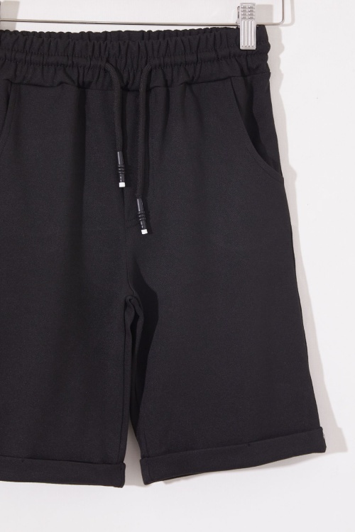 Siyah Erkek Çocuk Beli Lastikli Basic Şort 18802