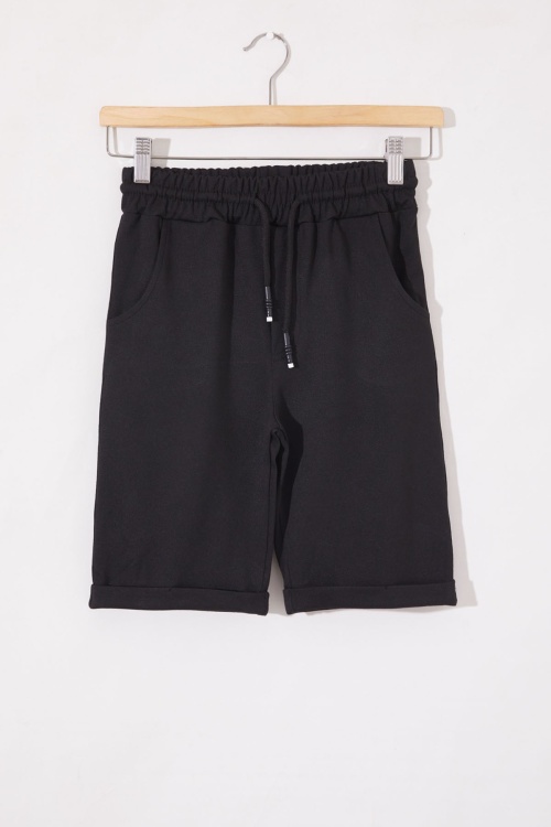 Siyah Erkek Çocuk Beli Lastikli Basic Şort 18802