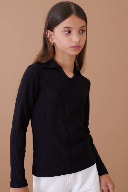 Siyah Fitilli Yakalı Kız Çocuk Uzun Kollu Badi 18878