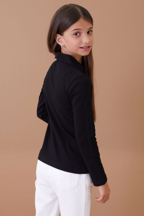 Siyah Fitilli Yakalı Kız Çocuk Uzun Kollu Badi 18878