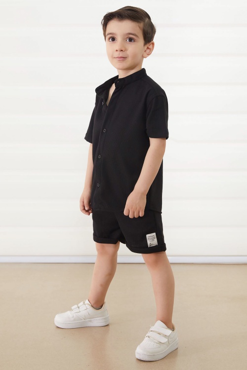 Siyah Hakim Yaka Gömlekli Erkek Çocuk Basic Şortlu Takım 18895