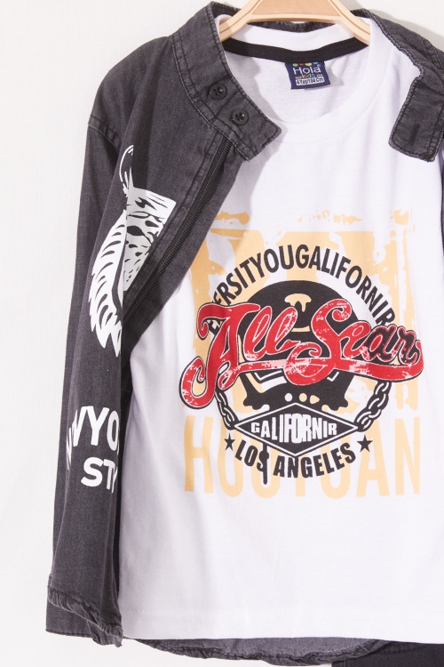 Siyah Kaplan Baskılı Fermuarlı Jean Gömlekli Erkek Çocuk Takım 18981