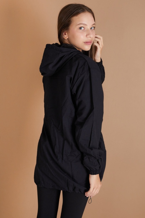 Siyah Kapüşonlu Fermuarlı Kız Çocuk Paraşüt Hırka 18496