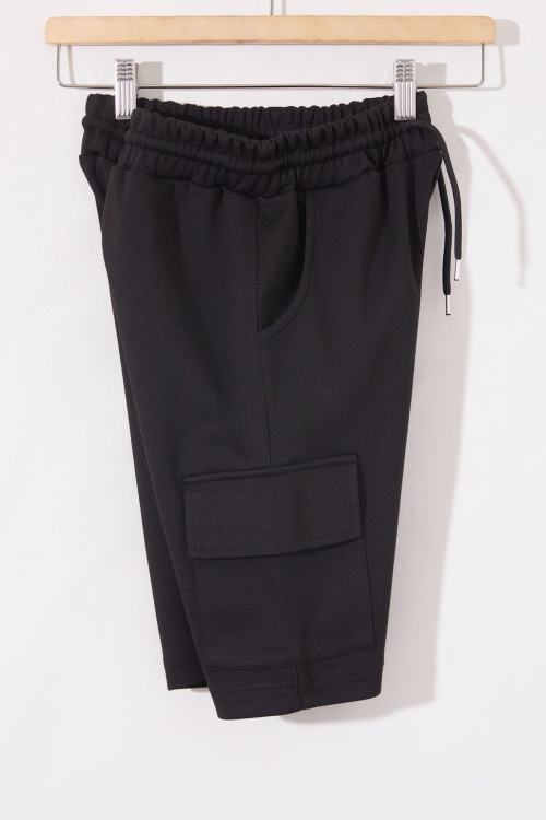 Siyah Kargo Cepli Erkek Çocuk Beli Lastikli Şort 18798