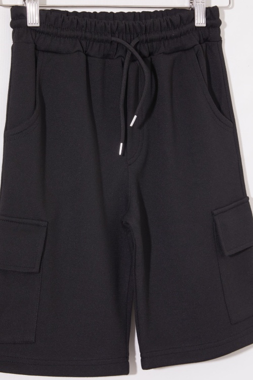 Siyah Kargo Cepli Erkek Çocuk Beli Lastikli Şort 18798