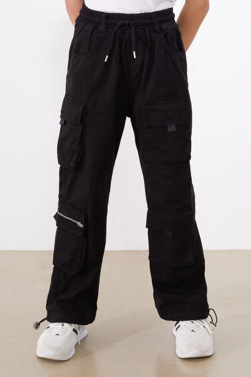 Siyah Kargo Cepli Paçası Lastikli Erkek Çocuk Jean Pantolon 18538