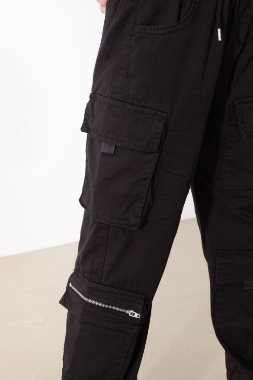 Siyah Kargo Cepli Paçası Lastikli Erkek Çocuk Jean Pantolon 18538