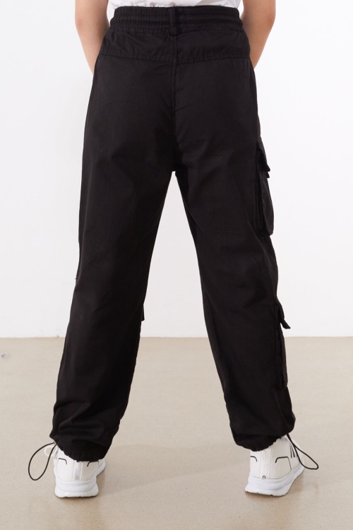 Siyah Kargo Cepli Paçası Lastikli Erkek Çocuk Jean Pantolon 18538