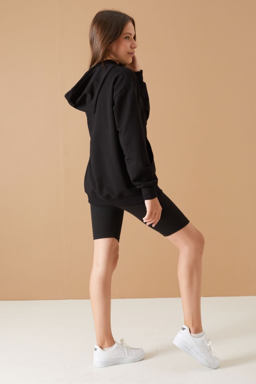 Siyah Keep Read Baskılı Kız Çocuk Kapüşonlu Sweatshirt 19357