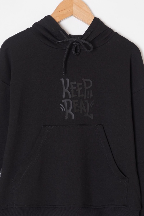 Siyah Keep Read Yazılı Erkek Çocuk Kapüşonlu Takım 19316