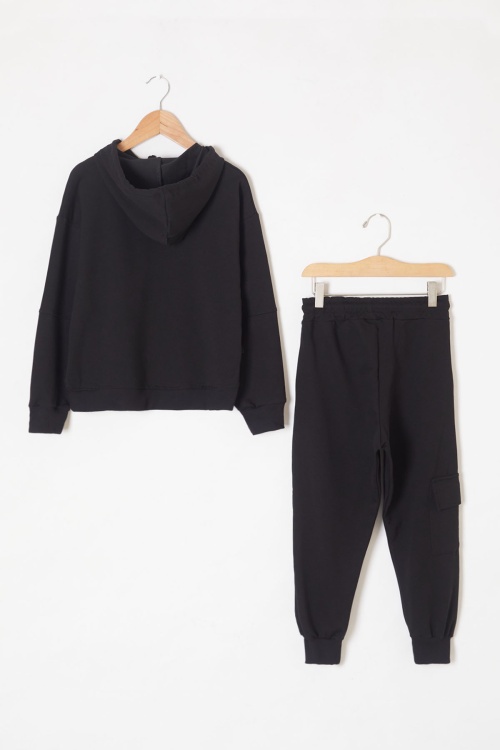 Siyah Keep Read Yazılı Erkek Çocuk Kapüşonlu Takım 19316