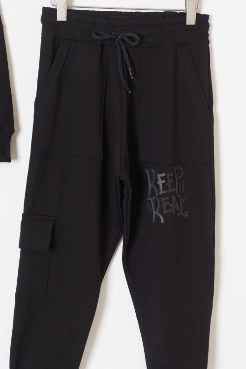 Siyah Keep Read Yazılı Erkek Çocuk Kapüşonlu Takım 19316