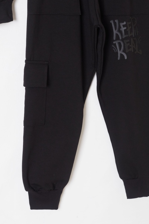 Siyah Keep Read Yazılı Erkek Çocuk Kapüşonlu Takım 19316