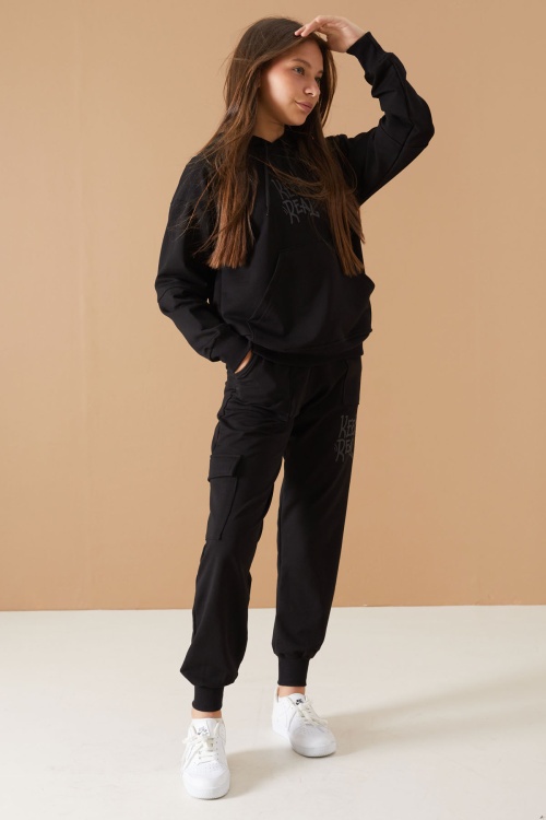 Siyah Keep Read Yazılı Kız Çocuk Kapüşonlu Takım 19313