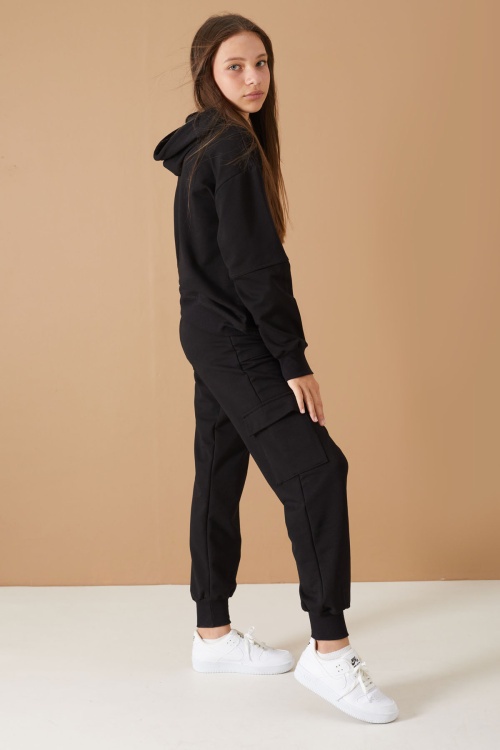 Siyah Keep Read Yazılı Kız Çocuk Kapüşonlu Takım 19313