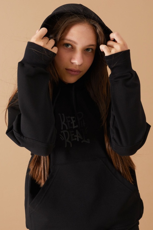 Siyah Keep Read Yazılı Kız Çocuk Kapüşonlu Takım 19313