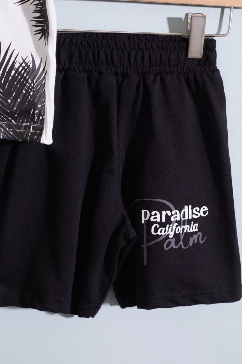 Siyah Paradise Yazılı Palmiyeli Erkek Çocuk Şortlu Takım 18937