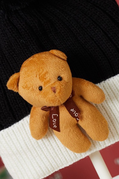 Siyah Sevimli Ayıcıklı Renkli Ponponlu Çocuk Bere 17235