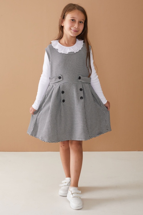 Siyah Uzun Kollu Badili Düğme Detaylı Kazayağı Kız Çocuk Elbise 18593