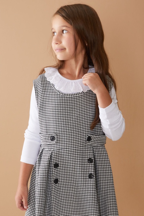 Siyah Uzun Kollu Badili Düğme Detaylı Kazayağı Kız Çocuk Elbise 18593