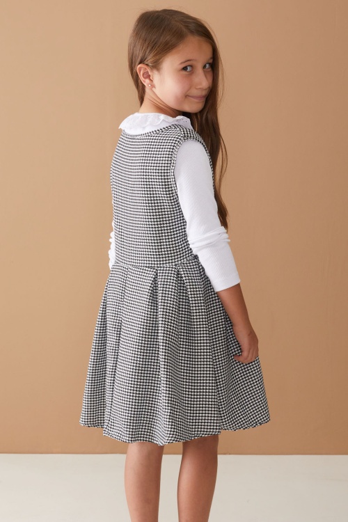 Siyah Uzun Kollu Badili Düğme Detaylı Kazayağı Kız Çocuk Elbise 18593