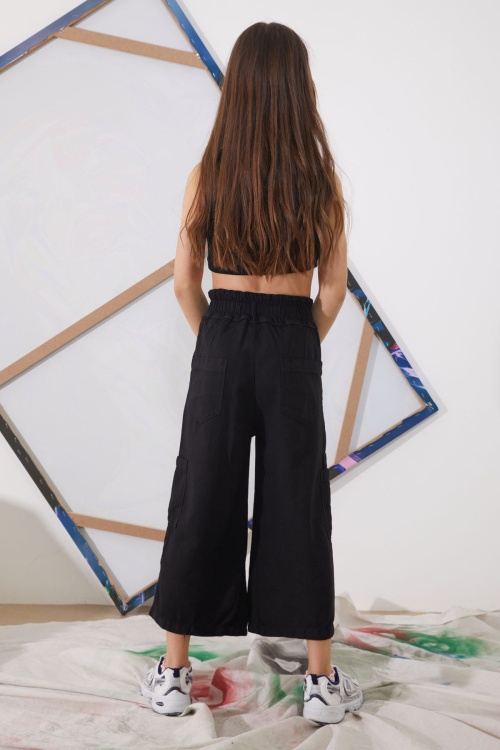 Siyah Yüksek Bel Armürlü Kız Çocuk Pantolon 18923