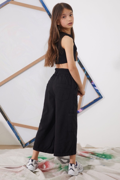 Siyah Yüksek Bel Armürlü Kız Çocuk Pantolon 18923