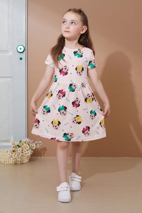 Somon Karakter Baskılı Kısa Kollu Kız Çocuk Yazlık Elbise 18990