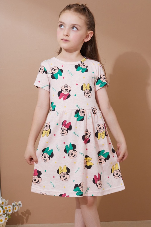 Somon Karakter Baskılı Kısa Kollu Kız Çocuk Yazlık Elbise 18990
