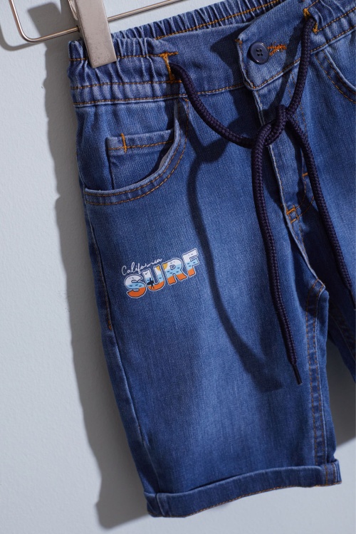 Somon Polo Yaka Surf Baskılı Jean Şortlu Erkek Çocuk Takım 18922