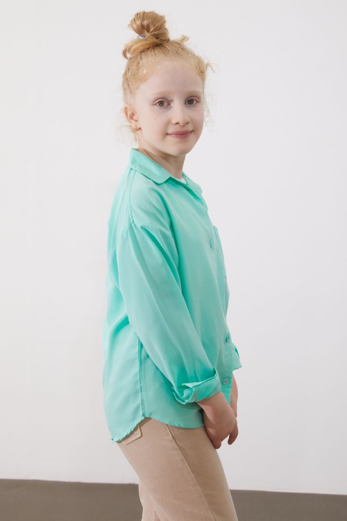 Su Yeşili Kız Çocuk Düğmeli Klasik Gömlek 18985