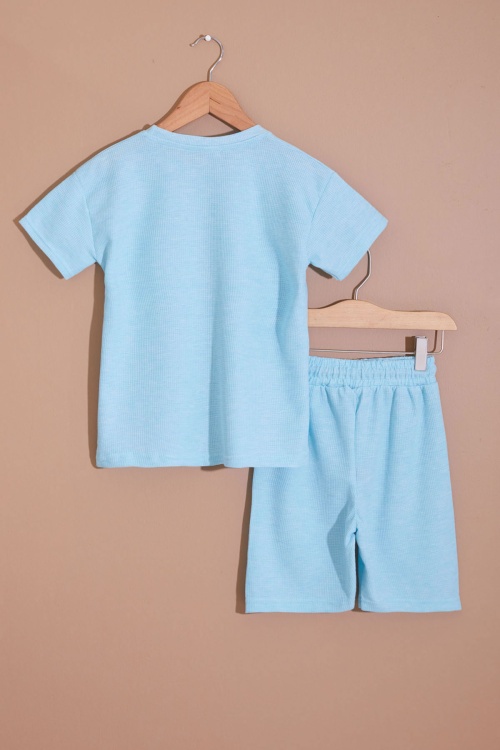 Turkuaz Erkek Çocuk Waffle Şortlu Takım 19096