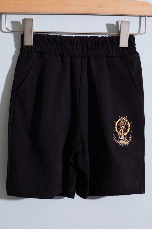 Turuncu Denizci Nakışlı Kısa Kol Tişörtlü Şortlu Erkek Bebek Takım 18911