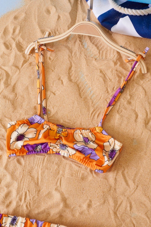Turuncu İp Askılı Çiçek Desenli Kız Çocuk Bikini 19045