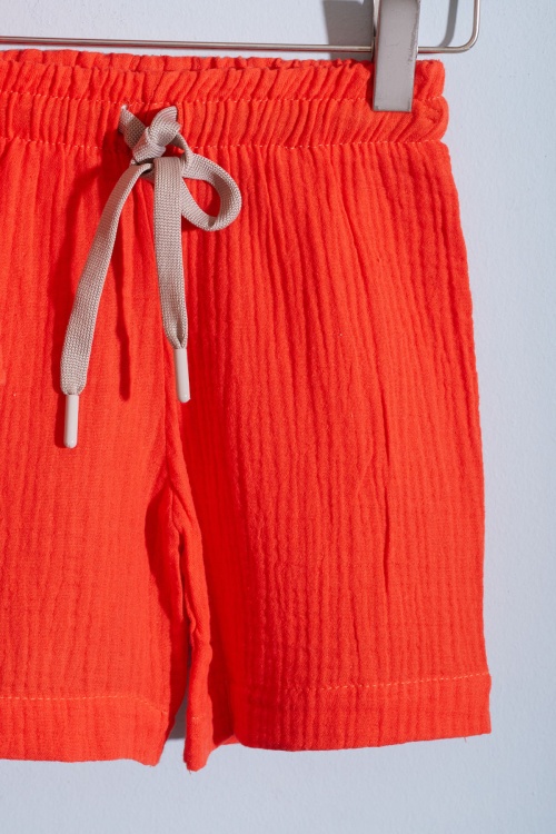 Turuncu Müslin Kumaş Gömlekli Erkek Çocuk Şortlu Takım 18897