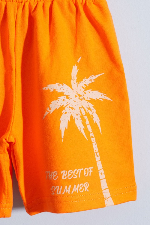 Turuncu Palmiye Baskılı Tişörtlü Erkek Çocuk Şortlu Takım 18848