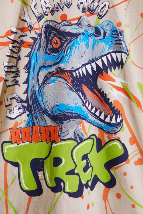 Turuncu T-rex Baskılı Yazılı Erkek Çocuk Şortlu Takım 18707