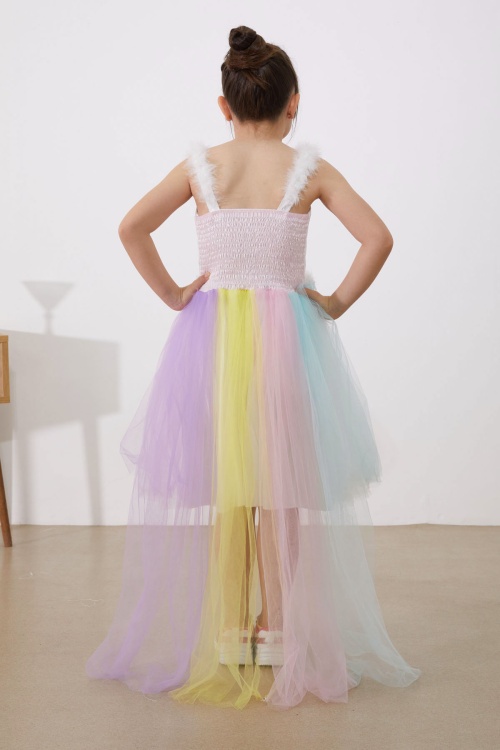 Unicorn Desenli Payetli Kız Çocuk Tüllü Elbise