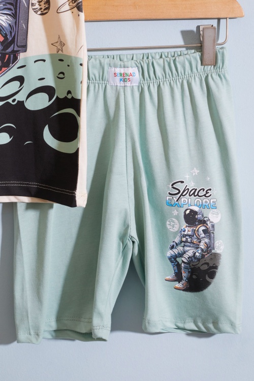 Yeşil Astronot Uzay Temalı Erkek Çocuk Şortlu Takım 18890