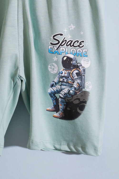 Yeşil Astronot Uzay Temalı Erkek Çocuk Şortlu Takım 18890