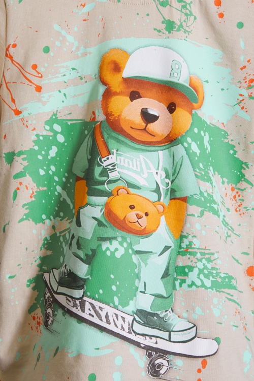 Yeşil Ayıcık Baskılı Bisiklet Yaka Erkek Çocuk Şortlu Takım 18684