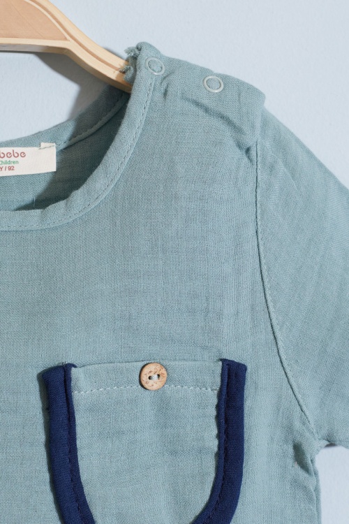 Yeşil Cep Detaylı Çıtçıt Yakalı Erkek Bebek Şortlu Takım 18730