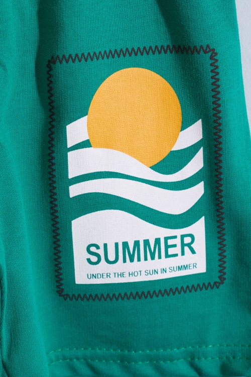 Yeşil Çizgili Summer Baskılı Erkek Çocuk Şortlu Takım 18934