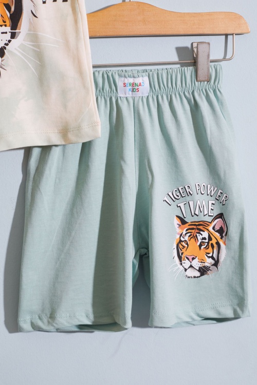 Yeşil Kaplan Baskılı Kısa Kollu Erkek Çocuk Şortlu Takım 18958