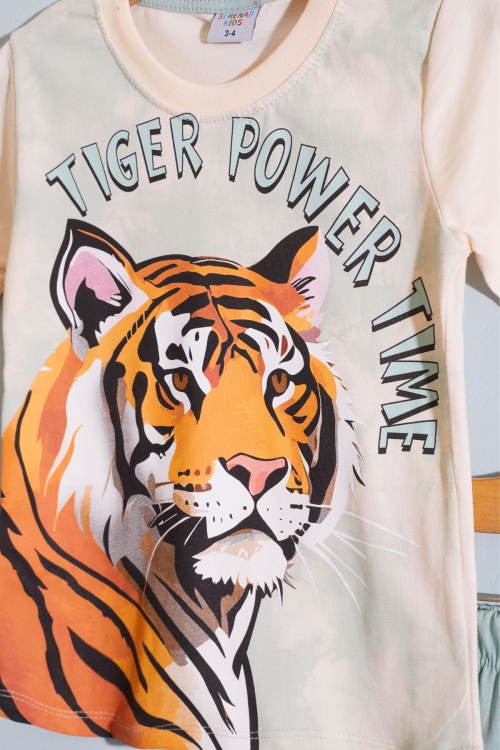 Yeşil Kaplan Baskılı Kısa Kollu Erkek Çocuk Şortlu Takım 18958