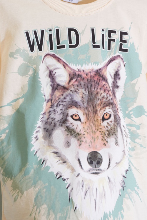 Yeşil Kurt Baskı Bisiklet Yaka Erkek Çocuk Şortlu Takım 18679